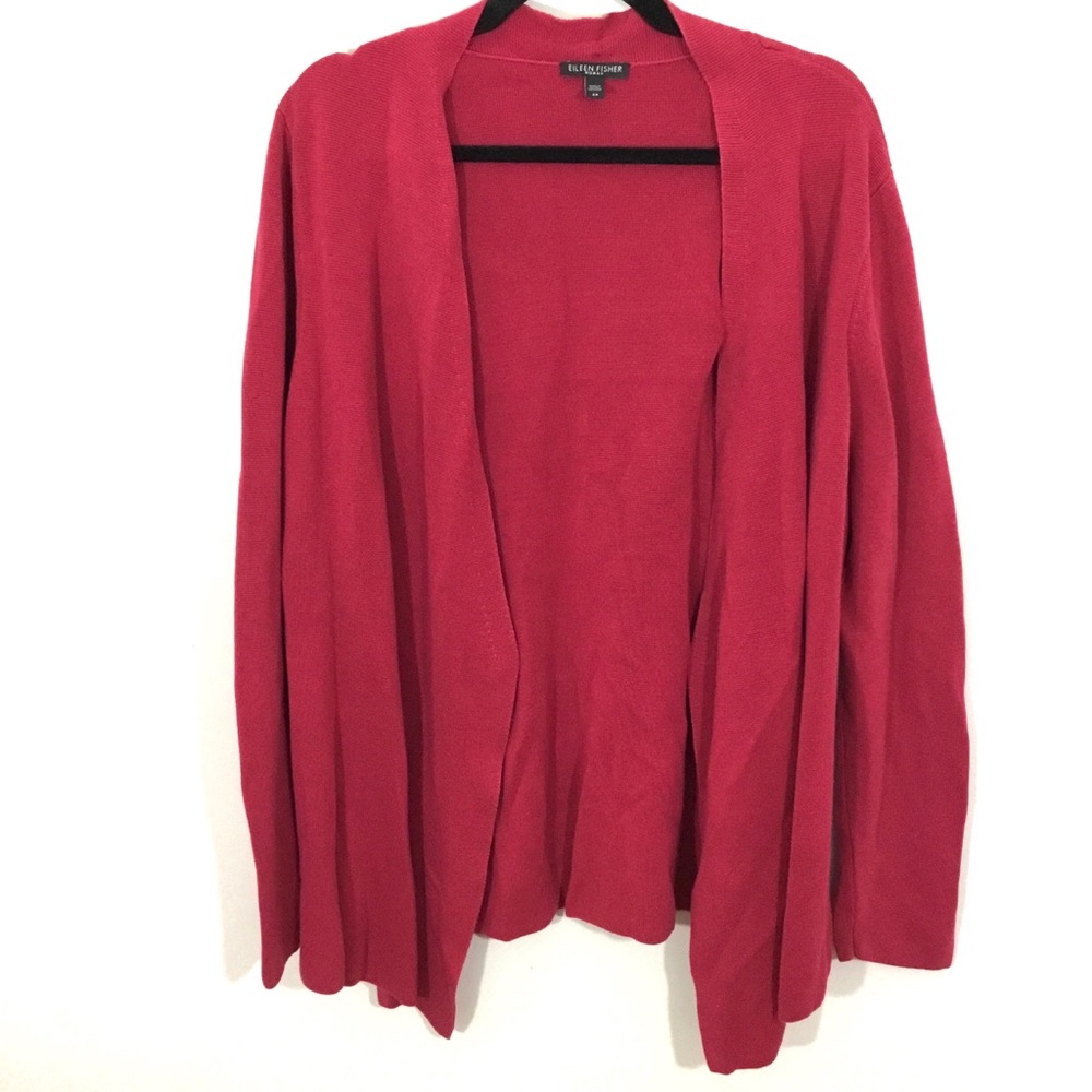 EILEEN FISHER Silk & Tencel Open Magenta Cardigan